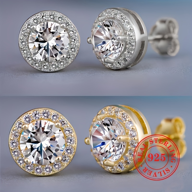 925 Silver CZ Stud Earrings Round & Square Design
